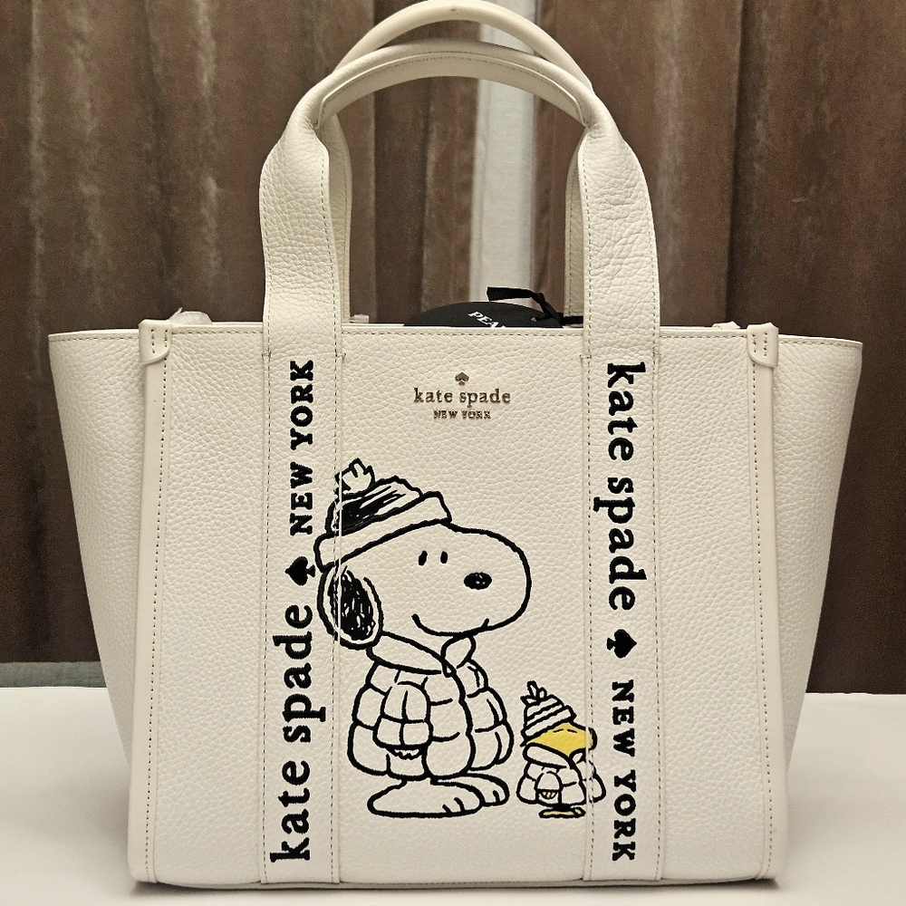 KATE SPADE Peanuts X KSNY Snoopy Small Leather Tote Bag NWT $399 Shoulder Purse
